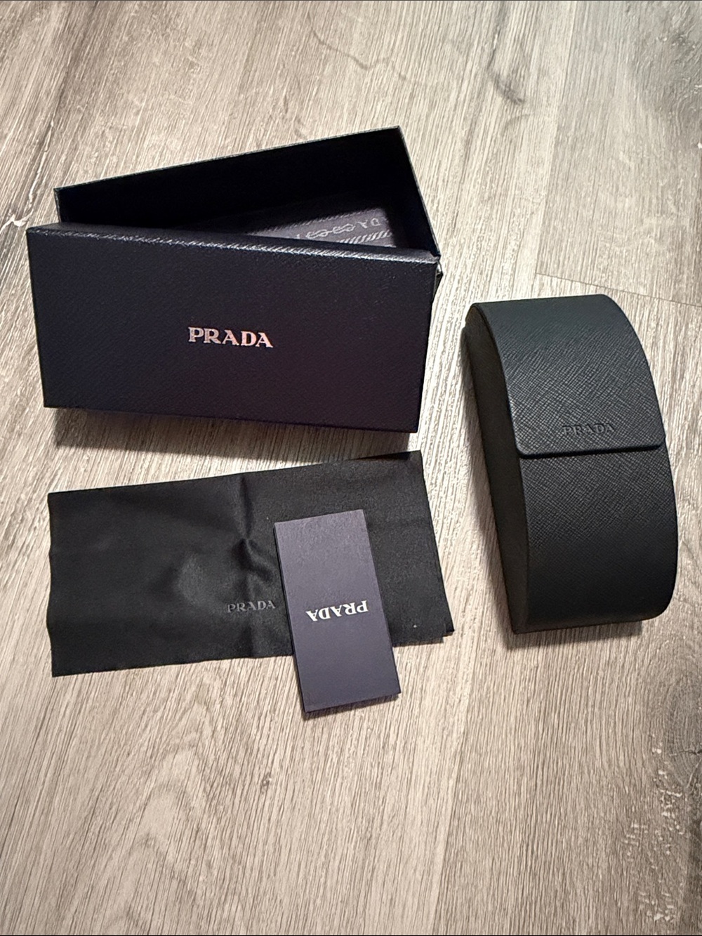 Prada Black Sunglass Case with Box and cleaning cloth